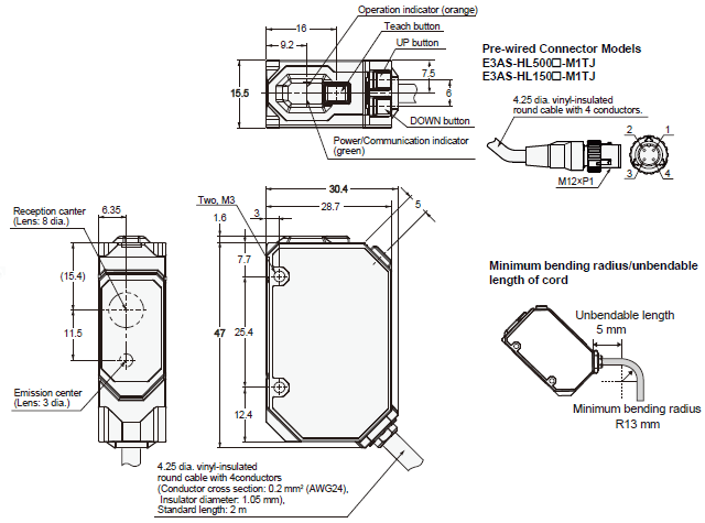 E3AS-HL / F / L Series Dimensions 4 