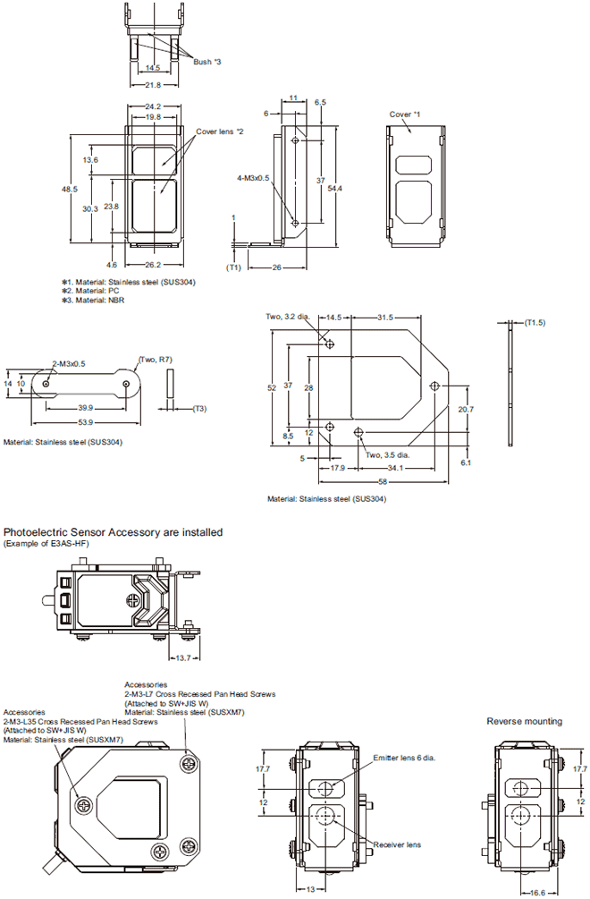 E3AS-HF Series Dimensions 22 